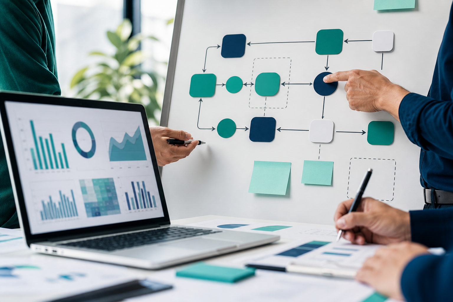 Equipe analisando dados para melhorar um processo visual